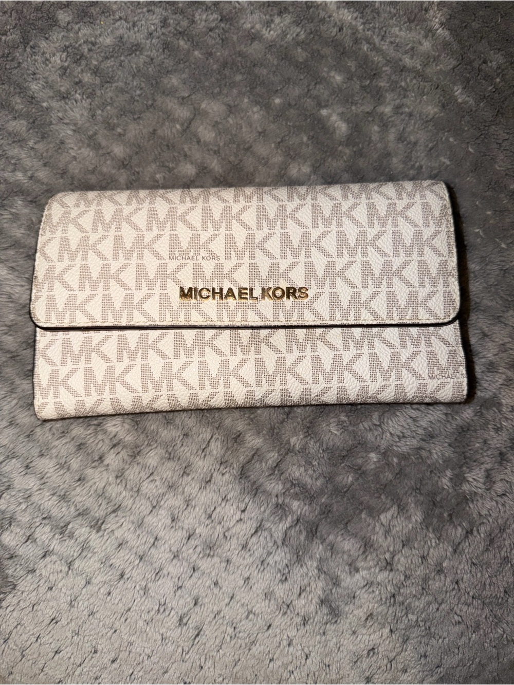 Michael Kors White MK Logo Continental Wallet with Gold Logo